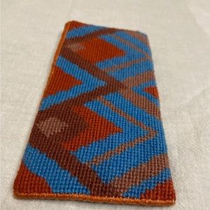 EUC  multicolor saddle stitched eyeglass case pouch tan interior